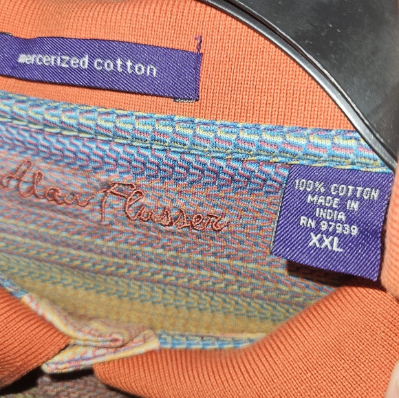 Alan Flusser Mercerized Cotton Multi Color Orange Collar Polo XXL "PRIDE" - Picture 3 of 6